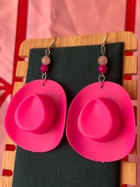 Hot Pink Cowboy Hat Dangle Earrings